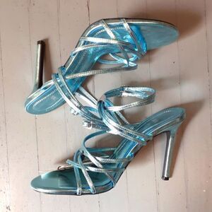 NWT Zara Metallic Blue Leather Strappy Sandals